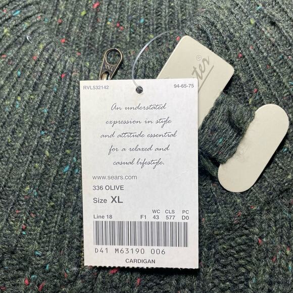 NEW Fieldmaster Ribbed Marled Knit Wool Blend Zip Up Cardigan Olive Green XL - Picture 5 of 9